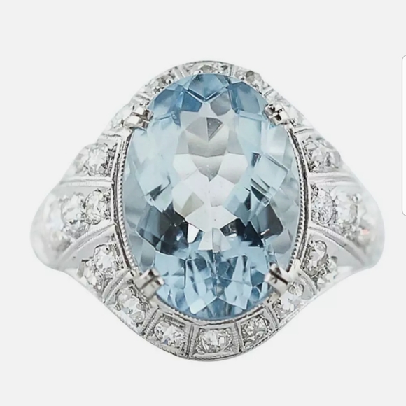New Fashion Women Blue Aquamarine Ring Gemstone - Picture 3 of 10